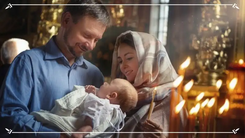 семья с младенцем в храме